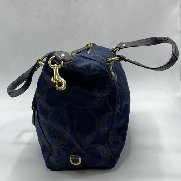 Coach F26243 Navy Blue Jacquard Campbell Signature Metallic Satchel Bag - Picture 2 of 15